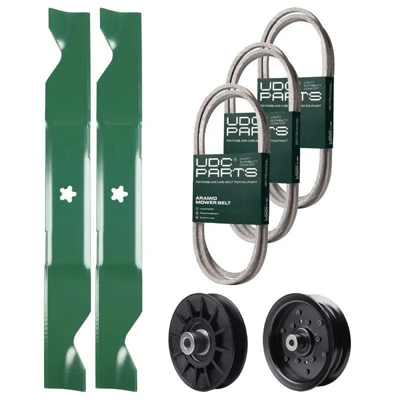 UDC Parts Mower Kit / Belt 130969 + Belt 140218 + Belt 405143 + Pulley 532194326 + Pulley 532196106 + 2 Pack Blades 405380 / Fits Poulan Pro PB22H46YT