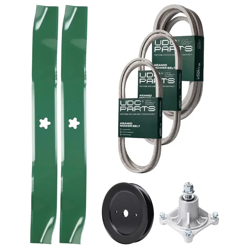UDC Parts Mower Kit / Belt 140294 + Belt 144959 + Belt 539109243 + Pulley 129861 + Spindle 532174356 + 2 Pack Blades 134149 / Fits Husqvarna LTH1542