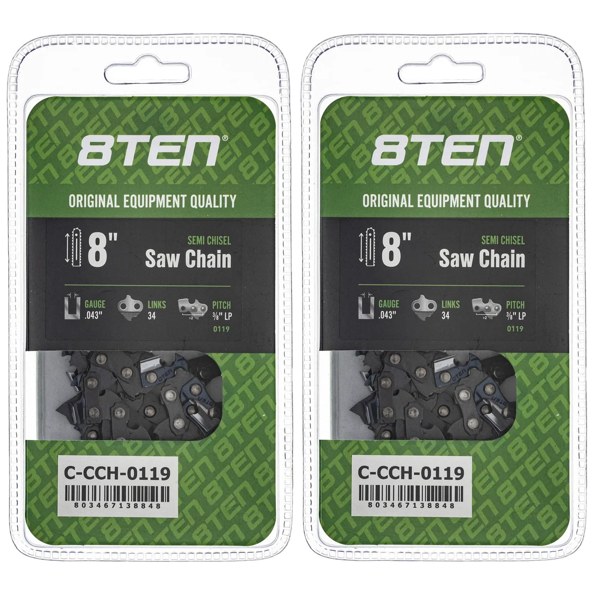 Chainsaw Chain 8 Inch .043 3/8 LP 34DL For Black and Decker Worx Kobalt 90PX034G 61PMM334E H3834 | 2-PACK