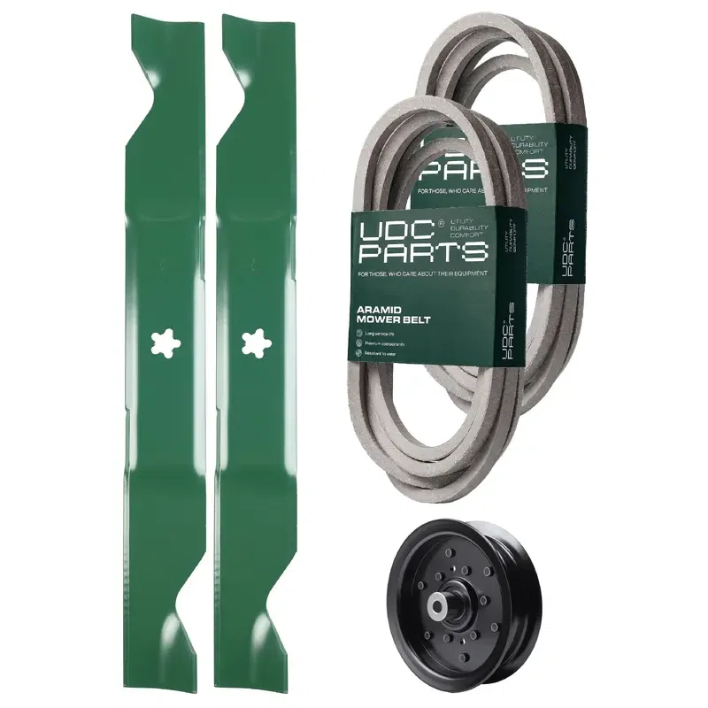 UDC Parts Mower Kit / Belt 539114557 + Belt 539117245 + Pulley 532196106 + 2 Pack Blades 405380 / Fits Husqvarna LSZ4622 LSZ5422 LSZ5424 RZ4219