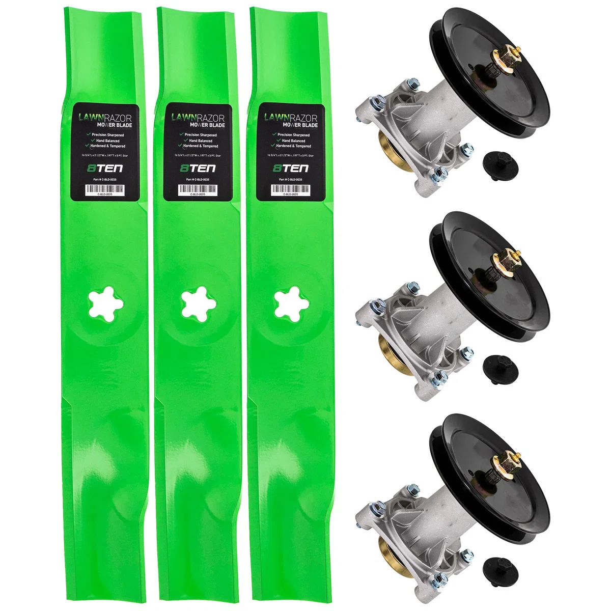 Deck Spindles & Mulching Blades Kit For Poulan Pro Husqvarna Statesman MK1002212