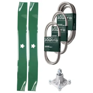 UDC Parts Mower Kit / Belt 140294 + Belt 174883 + Belt 539109243 + Spindle 532174356 + 2 Pack Blades 134149 / Fits Husqvarna LTH1542