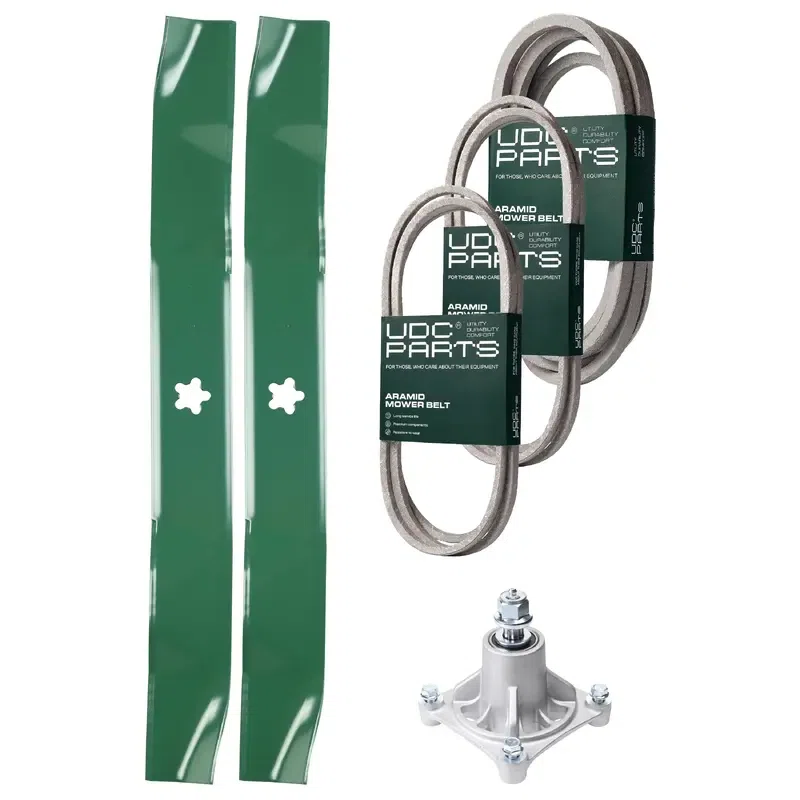 UDC Parts Mower Kit / Belt 140294 + Belt 174883 + Belt 539109243 + Spindle 532174356 + 2 Pack Blades 134149 / Fits Husqvarna LTH1542