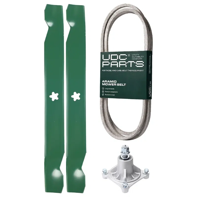 UDC Parts Mower Kit / Belt 180808 + Spindle 532174356 + 2 Pack Blades 138971 / Fits Jonsered LT2122A2