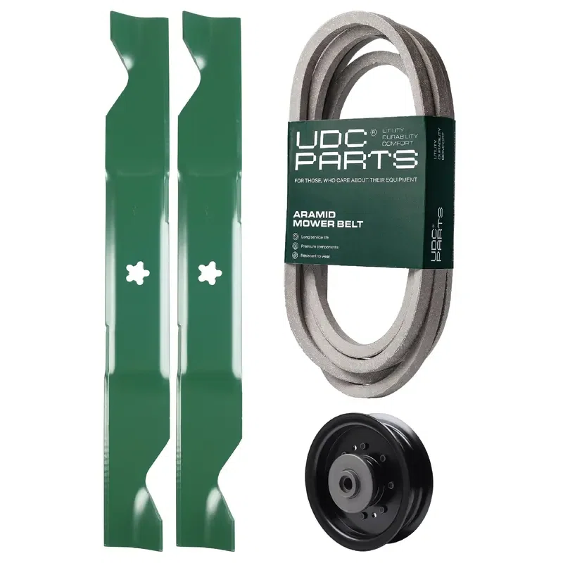 UDC Parts Mower Kit / Belt 539117245 + Pulley 532196104 + 2 Pack Blades 405380 / Fits Husqvarna LSZ4622 LSZ5422 LSZ5424 LT1597 RZ4621 RZ4621BF RZ4622 RZ4622TBF RZ4623 RZ46i Z146 Z246 Z246i