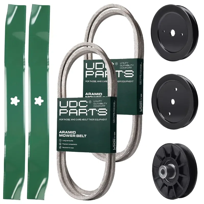UDC Parts Mower Kit / Belt 130969 + Belt 197253 + Pulley 129861 + Pulley 195945 + Pulley 532194326 + 2 Pack Blades 134149 / Fits Husqvarna TS142