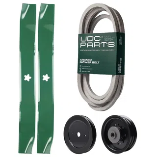 UDC Parts Mower Kit / Belt 539114557 + Pulley 129861 + Pulley 532196104 + 2 Pack Blades 134149 / Fits Husqvarna RZ4619 RZ4620 RZ5422 RZ5424