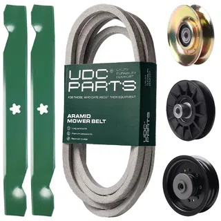 UDC Parts Mower Kit / Belt 539117245 + Pulley 127783 + Pulley 532194326 + Pulley 532196104 + 2 Pack Blades 138497 / Fits Husqvarna LT1597