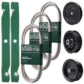 UDC Parts Mower Kit / Belt 130969 + Belt 138255 + Belt 140218 + Pulley 195945 + Pulley 532196106 + Pulley 532194327 + 2 Pack Blades 138971 / Fits Jonsered LT2217A
