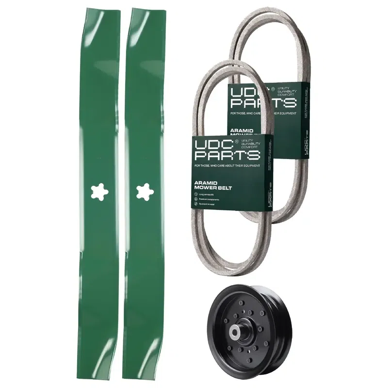 UDC Parts Mower Kit / Belt 130969 + Belt 144959 + Pulley 532196106 + 2 Pack Blades 134149 / Fits Husqvarna 2042LS LOYTH20F42T LTH171 LTH174 LTH2142 LTH2142D LTH2142DR TS242 TS243 TS243T YT42CS YT42LS