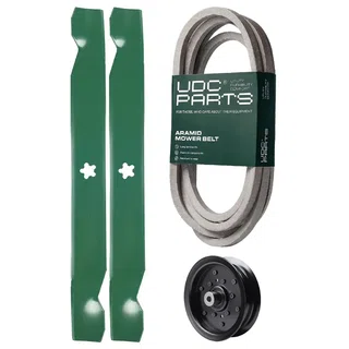 UDC Parts Mower Kit / Belt 539117245 + Pulley 532196106 + 2 Pack Blades 138971 / Fits Husqvarna RZ4219 RZ4619 RZ4620 RZ5422 RZ5424