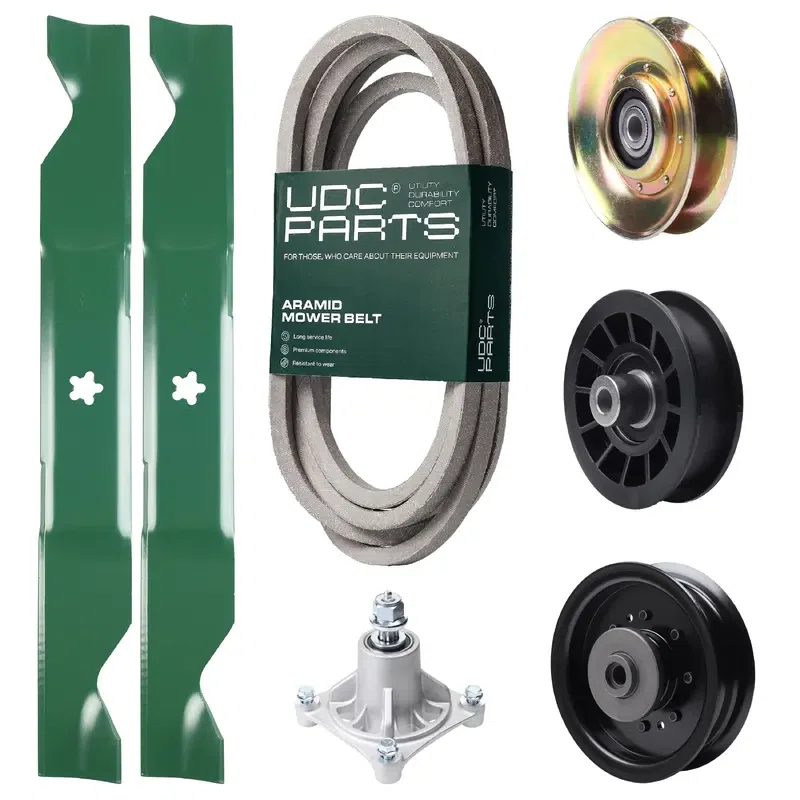 UDC Parts Mower Kit / Belt 539117245 + Pulley 127783 + Pulley 532194327 + Pulley 532196104 + Spindle 532174356 + 2 Pack Blades 405380 / Fits Husqvarna LT1597