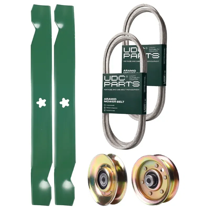 UDC Parts Mower Kit / Belt 140294 + Belt 144200 + Pulley 127783 + Pulley 173437 + 2 Pack Blades 138971 / Fits Husqvarna LTH120 LTH130 YTH170