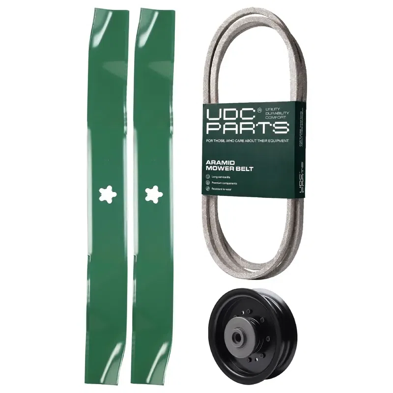 UDC Parts Mower Kit / Belt 130969 + Pulley 532196104 + 2 Pack Blades 134149 / Fits Husqvarna YTH23V42