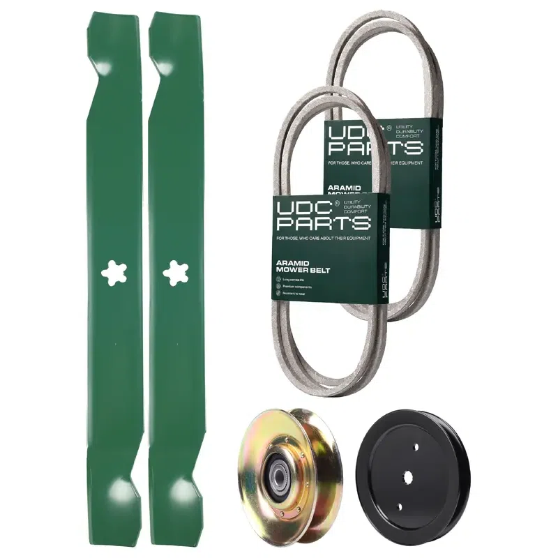 UDC Parts Mower Kit / Belt 140218 + Belt 140294 + Belt 197253 + Pulley 127783 + Pulley 195945 + 2 Pack Blades 138971 / Fits Poulan Pro PK20H42YT