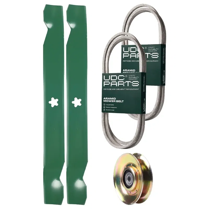 UDC Parts Mower Kit / Belt 130969 + Belt 197253 + Pulley 127783 + 2 Pack Blades 138971 / Fits Husqvarna CTH171 CTH220 LTH152 YTH2042 YTH2242