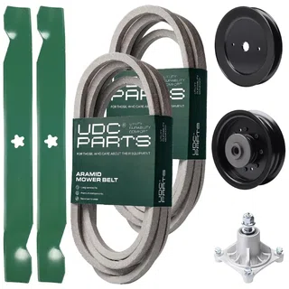 UDC Parts Mower Kit / Belt 539114557 + Belt 539117245 + Pulley 129861 + Pulley 532196104 + Spindle 532174356 + 2 Pack Blades 138971 / Fits Husqvarna RZ4619 RZ4620 RZ5422 RZ5424
