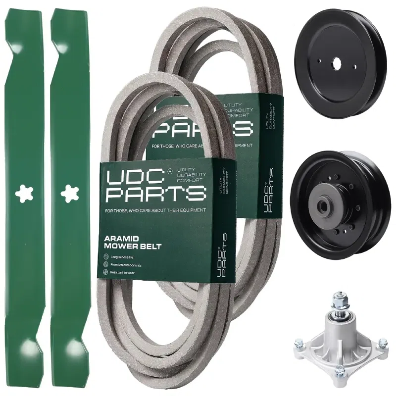 UDC Parts Mower Kit / Belt 539114557 + Belt 539117245 + Pulley 129861 + Pulley 532196104 + Spindle 532174356 + 2 Pack Blades 138971 / Fits Husqvarna RZ4619 RZ4620 RZ5422 RZ5424