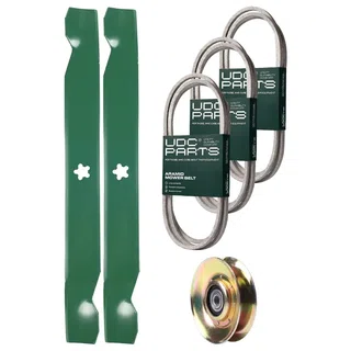 UDC Parts Mower Kit / Belt 130969 + Belt 138255 + Belt 140218 + Pulley 127783 + 2 Pack Blades 138971 / Fits Husqvarna YTH180