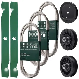 UDC Parts Mower Kit / Belt 130969 + Belt 138255 + Belt 140218 + Pulley 195945 + Pulley 532194326 + Pulley 532194327 + 2 Pack Blades 138971 / Fits Jonsered LT2217A