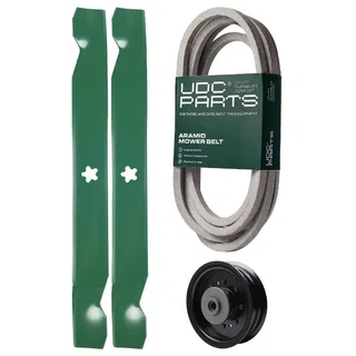UDC Parts Mower Kit / Belt 539117245 + Pulley 532196104 + 2 Pack Blades 138971 / Fits Husqvarna RZ4619 RZ4620 RZ5422 RZ5424