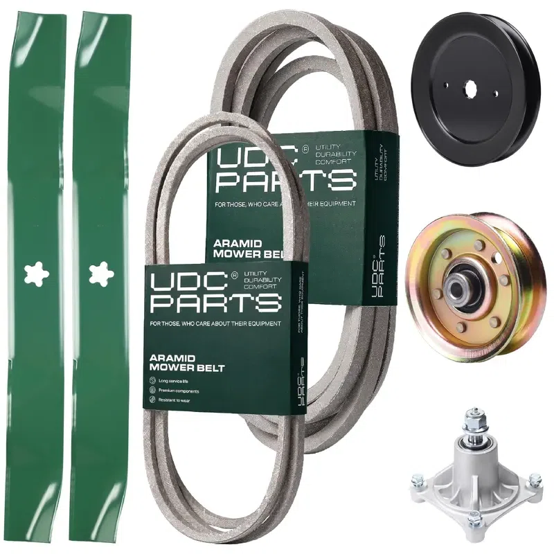 UDC Parts Mower Kit / Belt 140294 + Belt 539109243 + Pulley 129861 + Pulley 173437 + Spindle 532174356 + 2 Pack Blades 134149 / Fits Husqvarna LTH1542