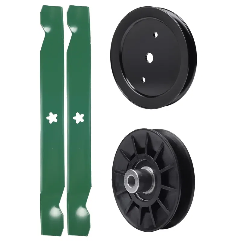 UDC Parts Mower Kit / Pulley 195945 + Pulley 532194326 + 2 Pack Blades 138971 / Fits Jonsered LT2216 LT2216A2 LT2217A LT2218A LT2223A2 LT2317A LT2317A2 YT42