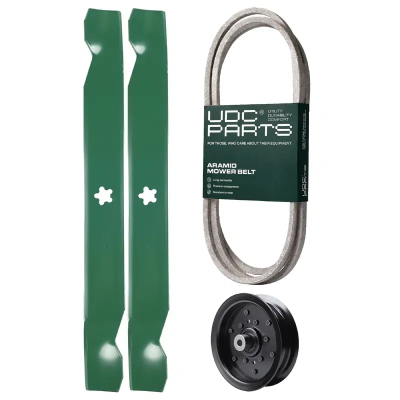 UDC Parts Mower Kit / Belt 405143 + Pulley 532196106 + 2 Pack Blades 138971 / Fits Husqvarna YTH22V42