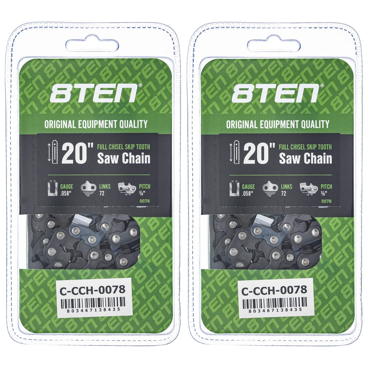 Chainsaw Chain 20 Inch .058 3/8 72DL For Makita Husqvarna 73EXL072G 581626972 591152572 501842872 | 2-PACK