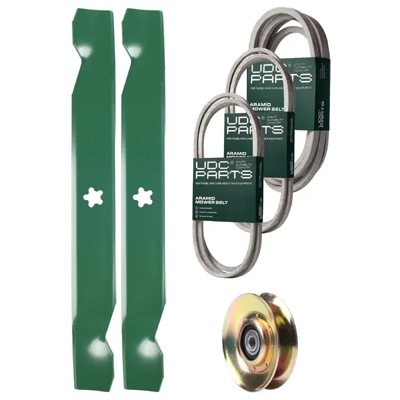 UDC Parts Mower Kit / Belt 138255 + Belt 194346 + Belt 539117245 + Pulley 127783 + 2 Pack Blades 138497 / Fits Husqvarna LT1597