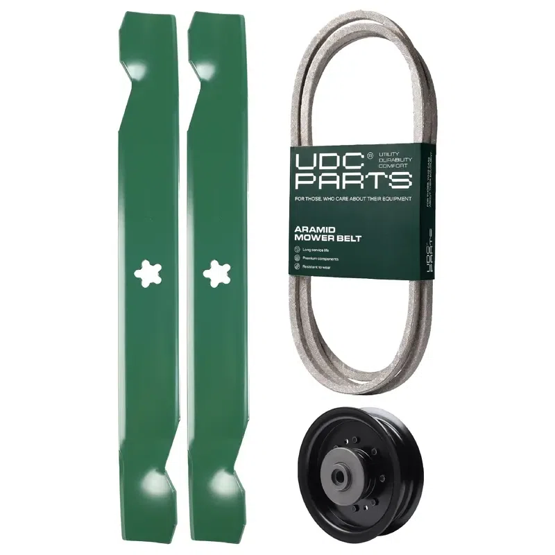 UDC Parts Mower Kit / Belt 130969 + Pulley 532196104 + 2 Pack Blades 138497 / Fits Husqvarna YTH22V42LS
