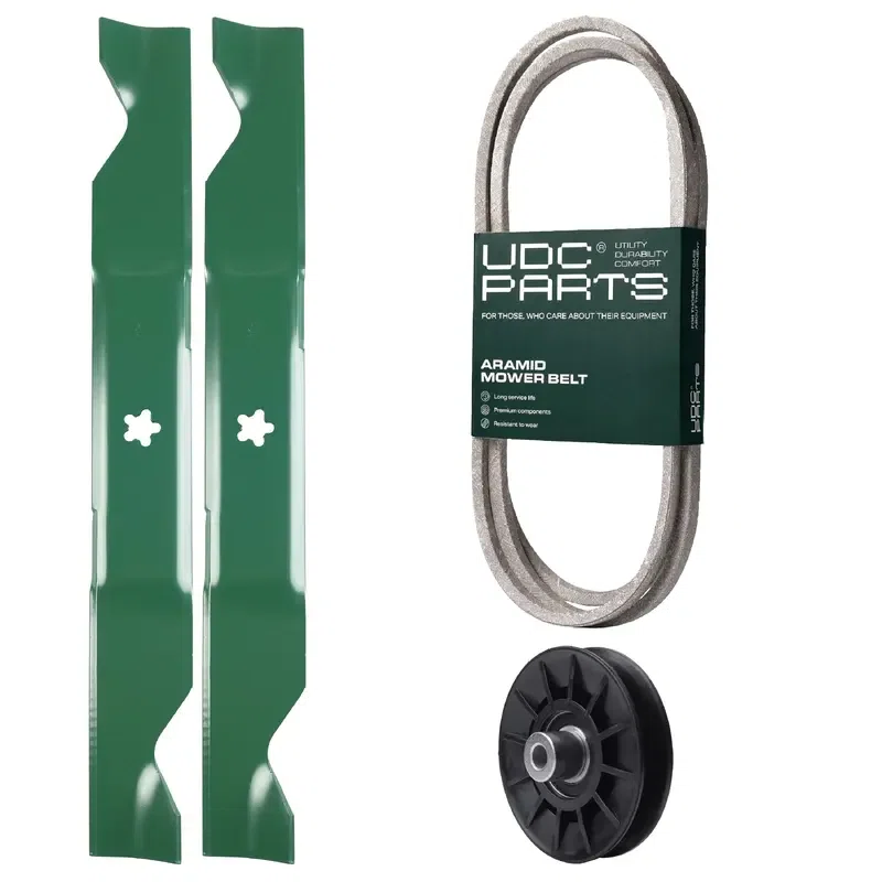 UDC Parts Mower Kit / Belt 197253 + Pulley 532194326 + 2 Pack Blades 405380 / Fits Jonsered LT2223A2