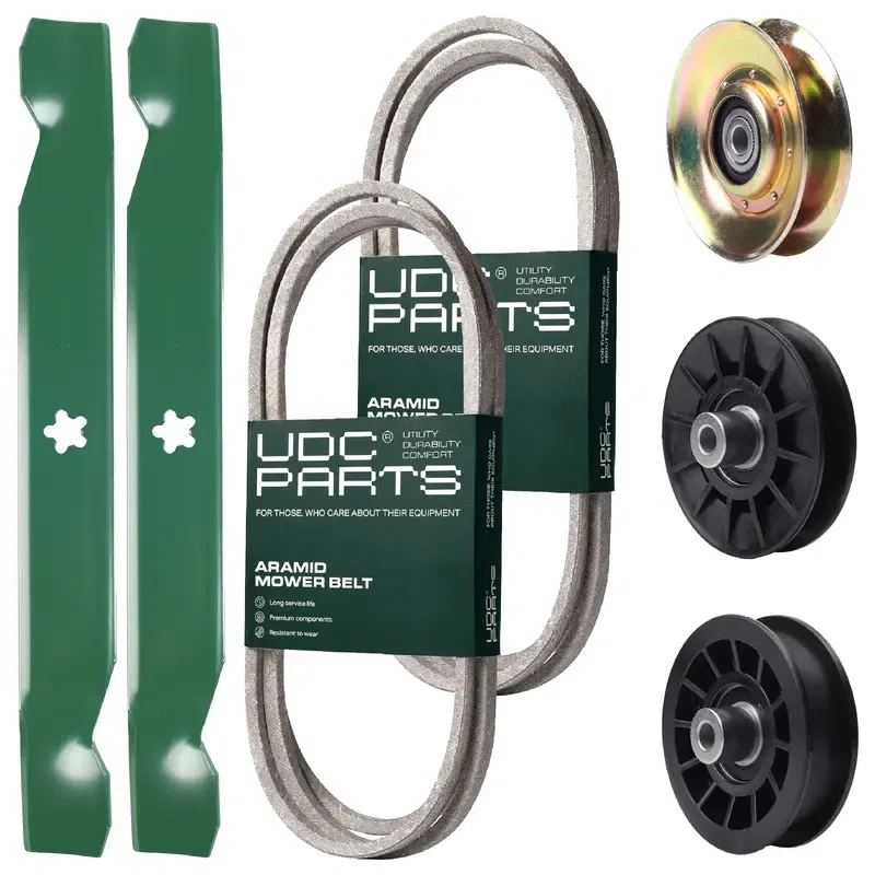 UDC Parts Mower Kit / Belt 194346 + Belt 140294 + Pulley 127783 + Pulley 532194326 + Pulley 532194327 + 2 Pack Blades 138497 / Fits Husqvarna LTH151