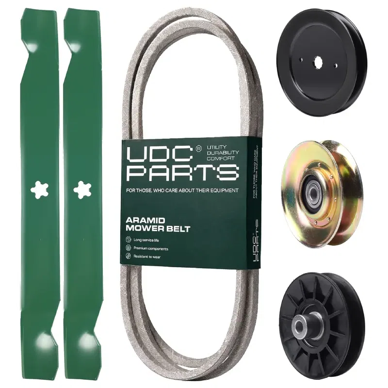 UDC Parts Mower Kit / Belt 138255 + Pulley 127783 + Pulley 129861 + Pulley 532194326 + 2 Pack Blades 138971 / Fits Husqvarna LT152