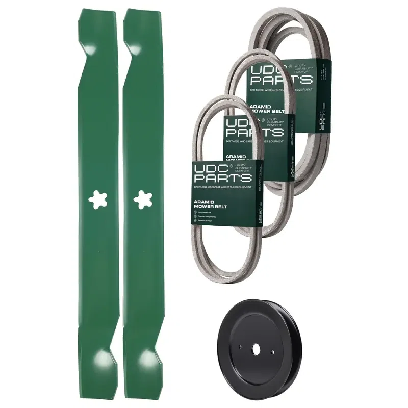 UDC Parts Mower Kit / Belt 140294 + Belt 144959 + Belt 539109243 + Pulley 129861 + 2 Pack Blades 138971 / Fits Husqvarna LTH1542