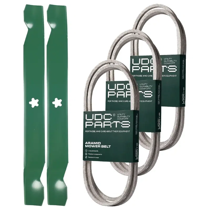 UDC Parts Mower Kit / Belt 130969 + Belt 140218 + Belt 197253 + 2 Pack Blades 138971 / Fits Husqvarna LTH152 LTH171