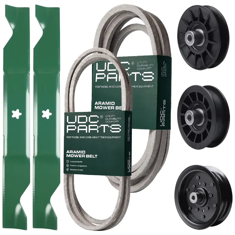 UDC Parts Mower Kit / Belt 197242 + Belt 405143 + Pulley 532194326 + Pulley 532196106 + Pulley 532194327 + 2 Pack Blades 405380 / Fits Jonsered LT2320A2