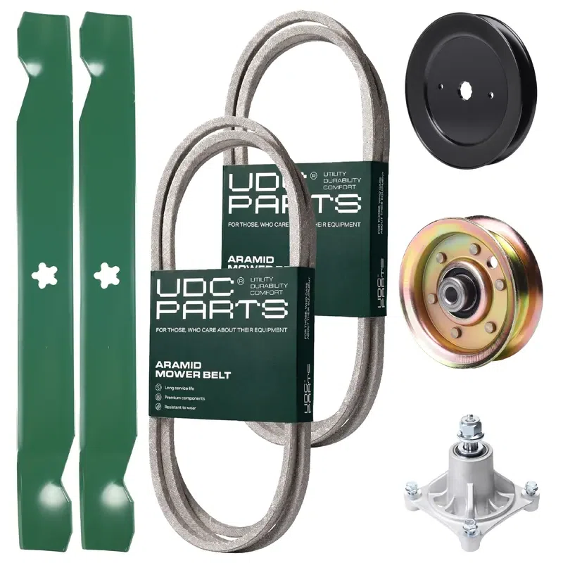 UDC Parts Mower Kit / Belt 144959 + Belt 174883 + Pulley 129861 + Pulley 173437 + Spindle 532174356 + 2 Pack Blades 138971 / Fits Husqvarna LTH1542