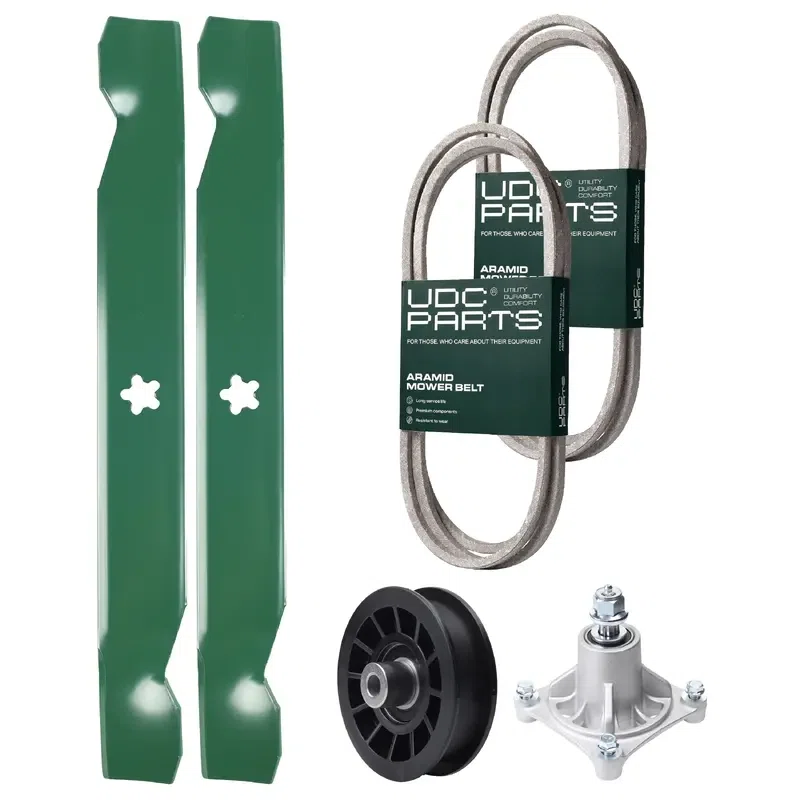 UDC Parts Mower Kit / Belt 138255 + Belt 194346 + Pulley 532194327 + Spindle 532174356 + 2 Pack Blades 138497 / Fits Husqvarna LT1597