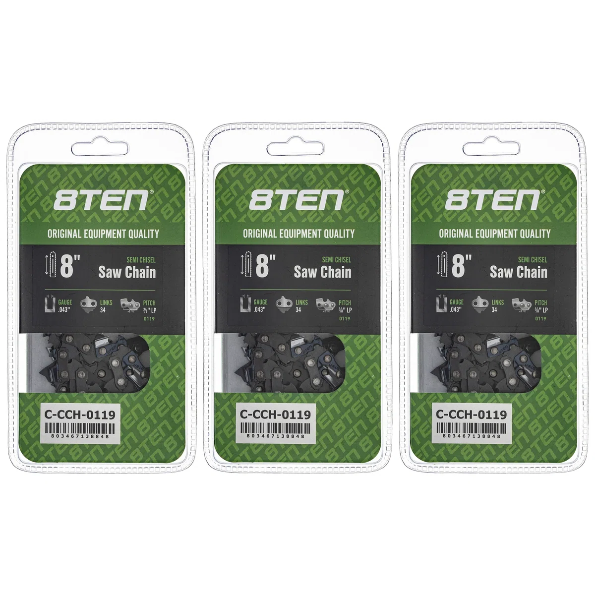 Chainsaw Chain 8 Inch .043 3/8 LP 34DL For Black and Decker Worx Kobalt 90PX034G 61PMM334E H3834 | 3-PACK
