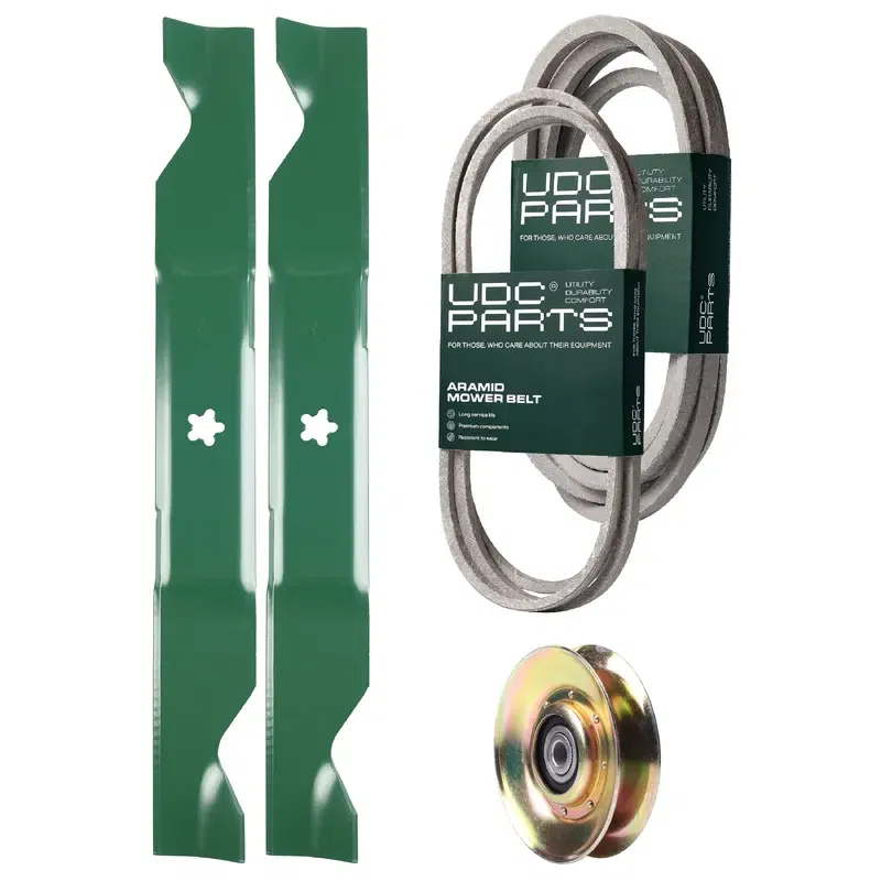 UDC Parts Mower Kit / Belt 194346 + Belt 539117245 + Pulley 127783 + 2 Pack Blades 405380 / Fits Husqvarna LT1597