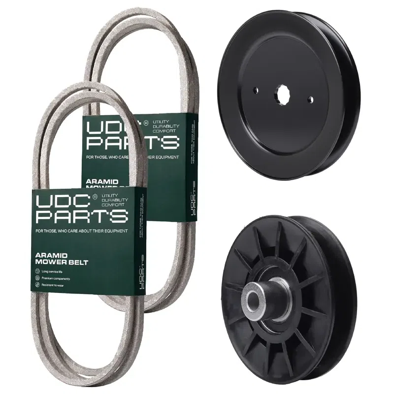 UDC Parts Mower Kit / Belt 130969 + Belt 140218 + Pulley 129861 + Pulley 532194326 / Fits Husqvarna GTH2654T GTH26K54T LGT2554 LOYTH20F42T YTH20F42T YTH2242T YTH2454T