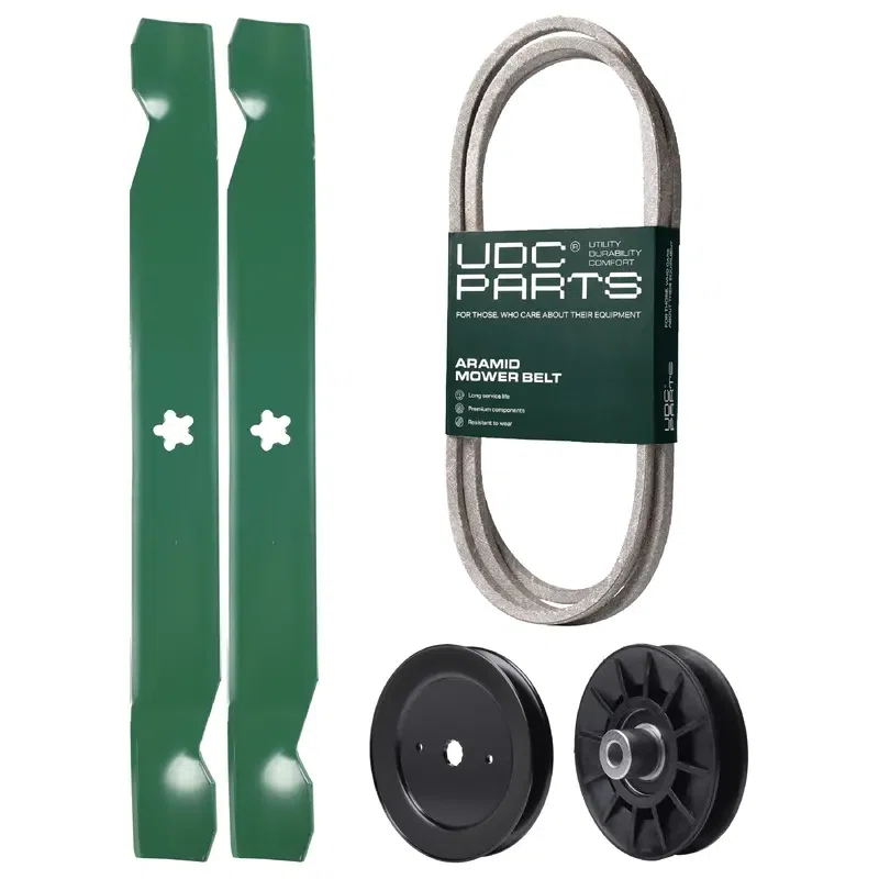 UDC Parts Mower Kit / Belt 140218 + Pulley 129861 + Pulley 532194326 + 2 Pack Blades 138971 / Fits Jonsered LT2218A LT2218A2