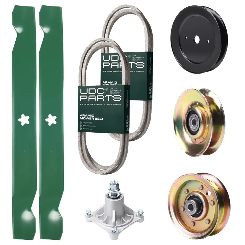 UDC Parts Mower Kit / Belt 140294 + Belt 174883 + Pulley 127783 + Pulley 129861 + Pulley 173437 + Spindle 532174356 + 2 Pack Blades 138971 / Fits Husqvarna LTH1542