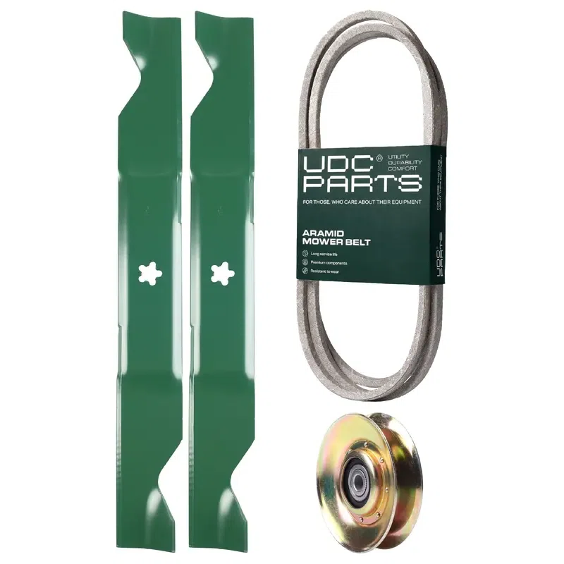 UDC Parts Mower Kit / Belt 405143 + Pulley 127783 + 2 Pack Blades 405380 / Fits Husqvarna CTH150 TS146X YTH200