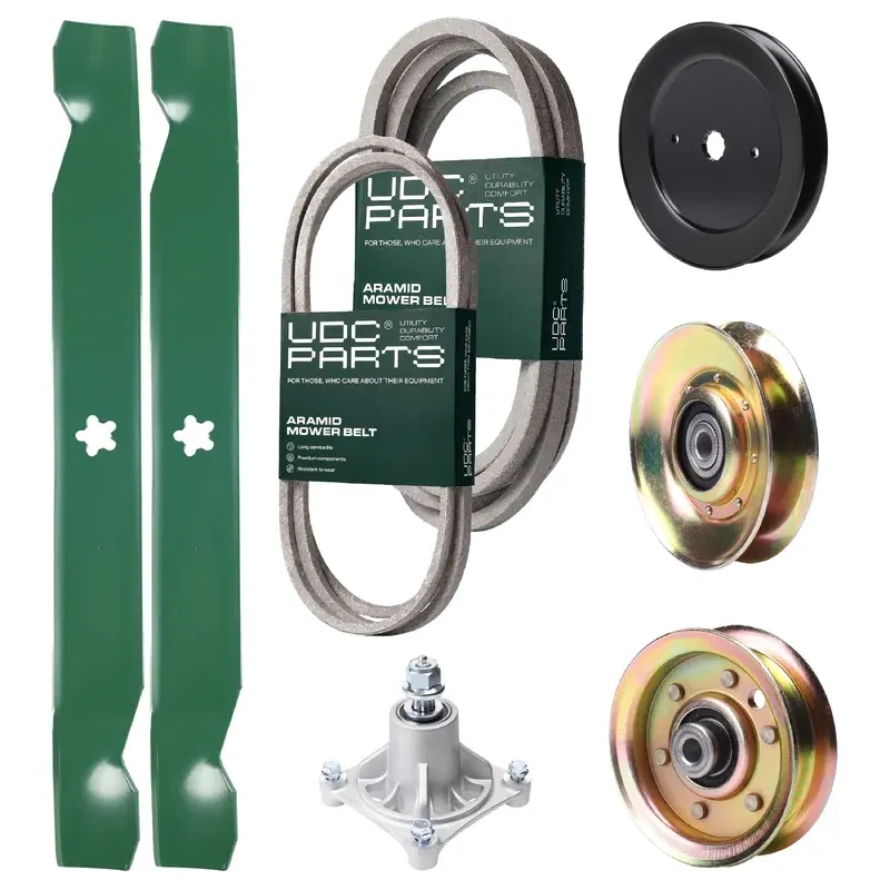 UDC Parts Mower Kit / Belt 140294 + Belt 539109243 + Pulley 127783 + Pulley 129861 + Pulley 173437 + Spindle 532174356 + 2 Pack Blades 138971 / Fits Husqvarna LTH1542