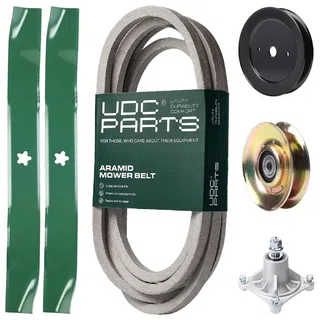 UDC Parts Mower Kit / Belt 539109243 + Pulley 127783 + Pulley 129861 + Spindle 532174356 + 2 Pack Blades 134149 / Fits Husqvarna LTH1542