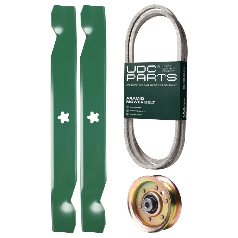 UDC Parts Mower Kit / Belt 140294 + Pulley 173437 + 2 Pack Blades 138497 / Fits Jonsered LT2115 LT2115A