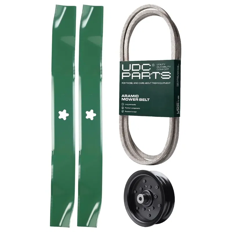 UDC Parts Mower Kit / Belt 140294 + Pulley 532196106 + 2 Pack Blades 134149 / Fits Jonsered LT2742A2
