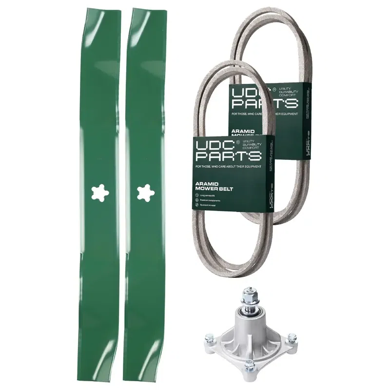 UDC Parts Mower Kit / Belt 140294 + Belt 174368 + Spindle 532174356 + 2 Pack Blades 134149 / Fits Jonsered LT2122A2